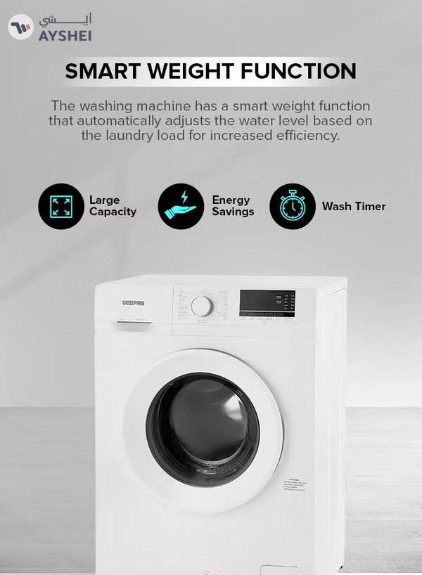 GEEPAS 6 KG Front Load Fully Automatic Smart Washing Machine| With Drum Cleaning Function, Smart Weight Function, Stainless Steel Drum, Steam Function, Quick Wash| Child Lock 6 kg 6 kg GWMF6210LCR White
