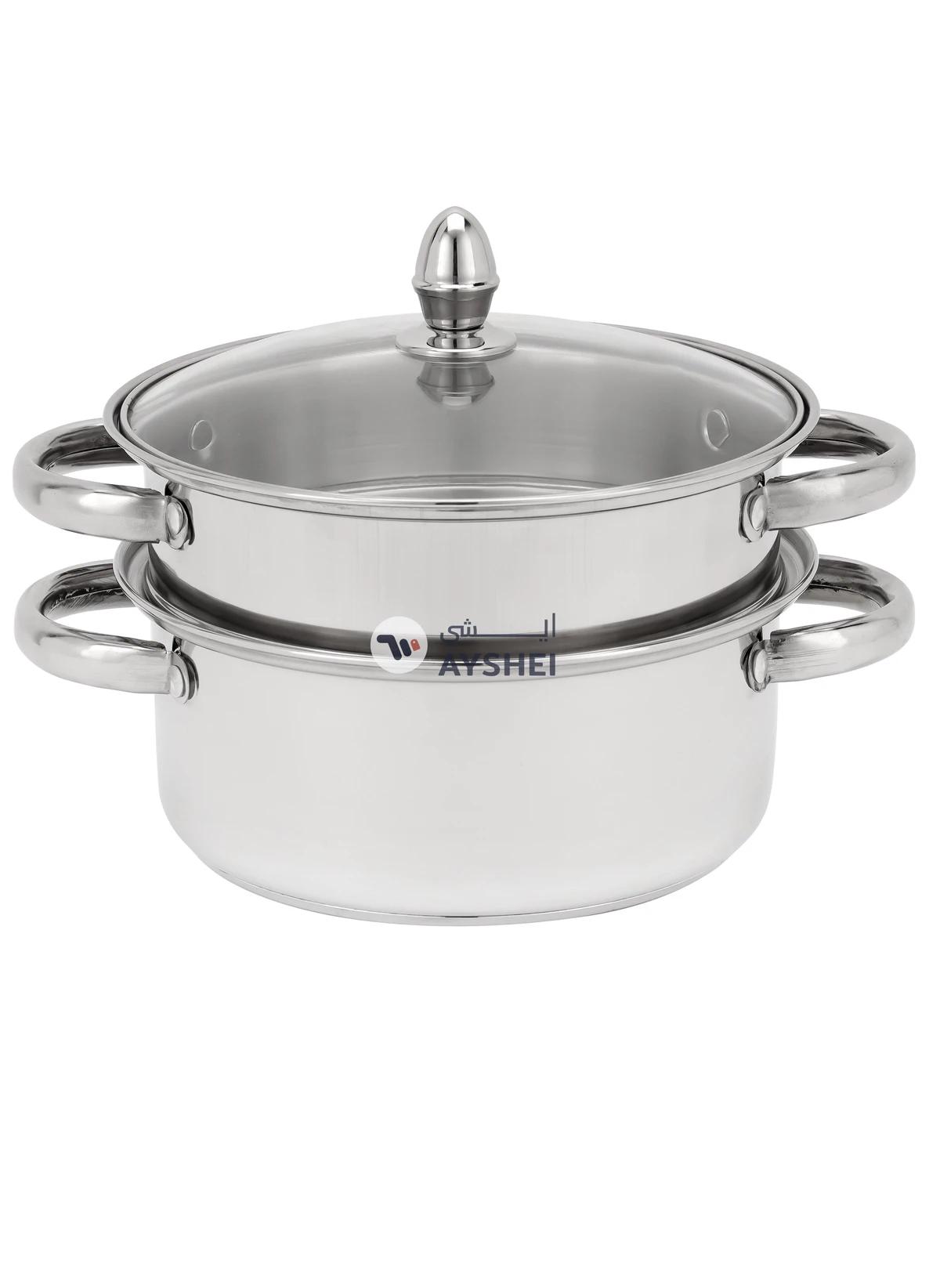 DELCASA 2 Layer SS induction Steamer pot with Glass Lid 22CM 3.0L-0-0