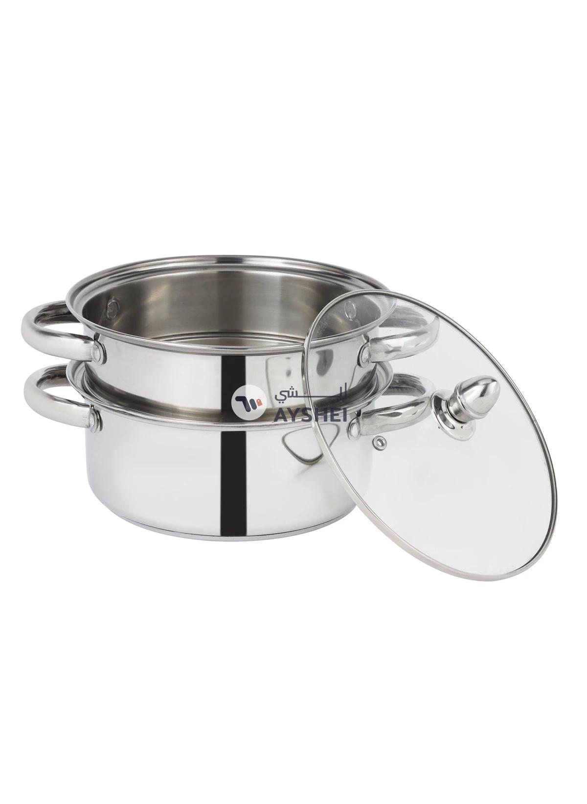 DELCASA 2 Layer SS induction Steamer pot with Glass Lid 22CM 3.0L-0-portrait