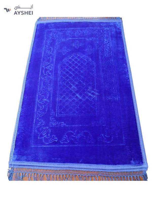 Yuwell Embossed Prayer Mat Anti-Slip Velvet Top Islamic Prayer Mat Sajadah Prayer Rug Salah Mat For Men And Women Eid Gift And Ramadan Gift 70X110CM Blue