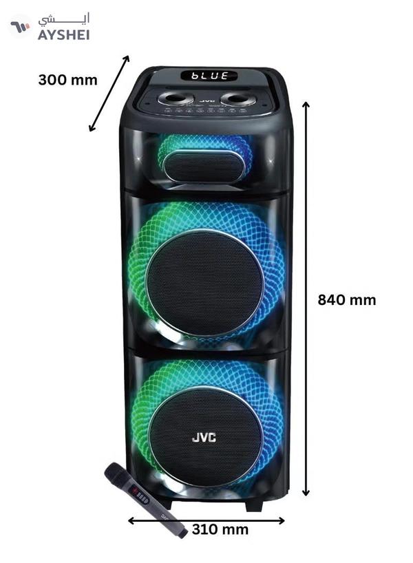 JVC Portable Bluetooth Party Speaker /2000W PMPO Output/ 10"*2 Speaker/8000 mAh Power Battery with Wireless Microphone and Remote control-XS-N178 XS-N178 Black