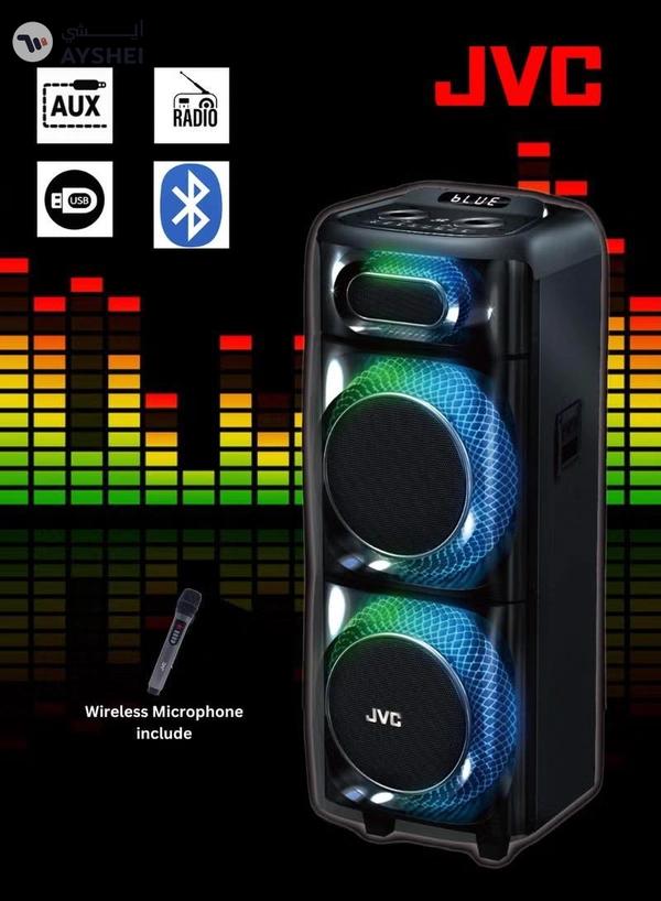 JVC Portable Bluetooth Party Speaker /2000W PMPO Output/ 10"*2 Speaker/8000 mAh Power Battery with Wireless Microphone and Remote control-XS-N178 XS-N178 Black