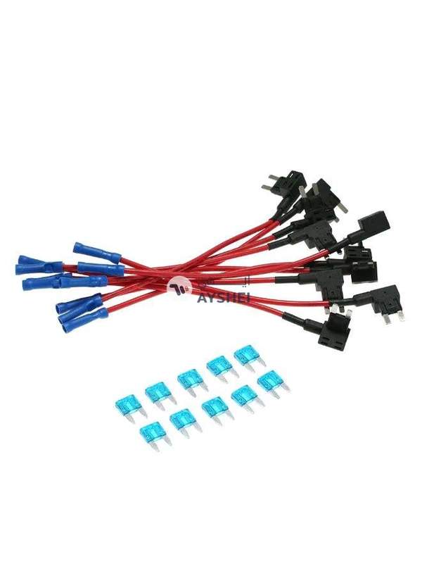 Generic 10-Piece Car Add-A-Circuit Fuse TAP Adapter Set With Mini Blade Fuse Holder