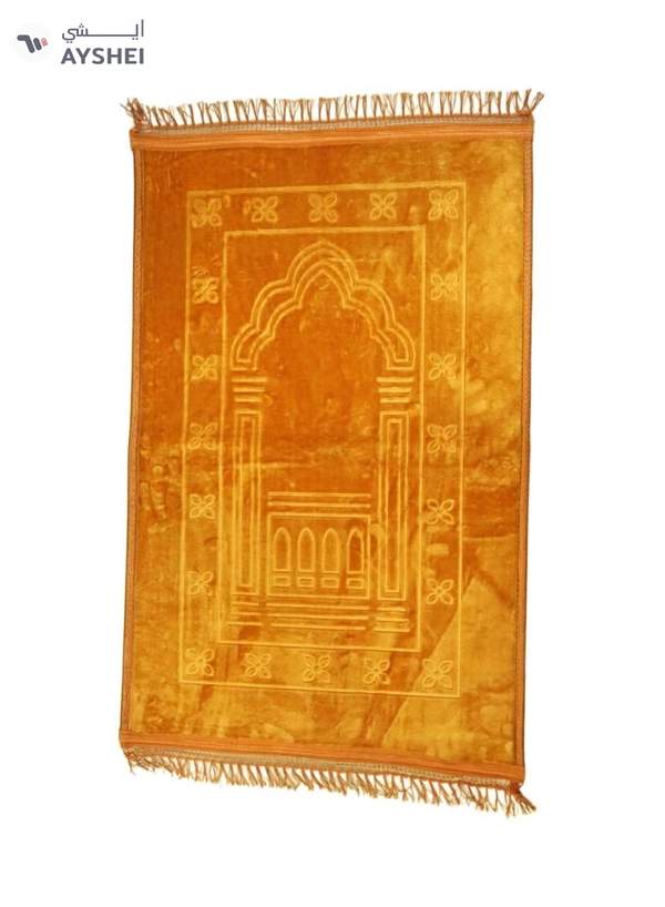 Yuwell Embossed Prayer Mat Anti-Slip Velvet Top Islamic Prayer Mat Sajadah Prayer Rug Salah Mat For Men And Women Eid Gift And Ramadan Gift 70X110CM Orange