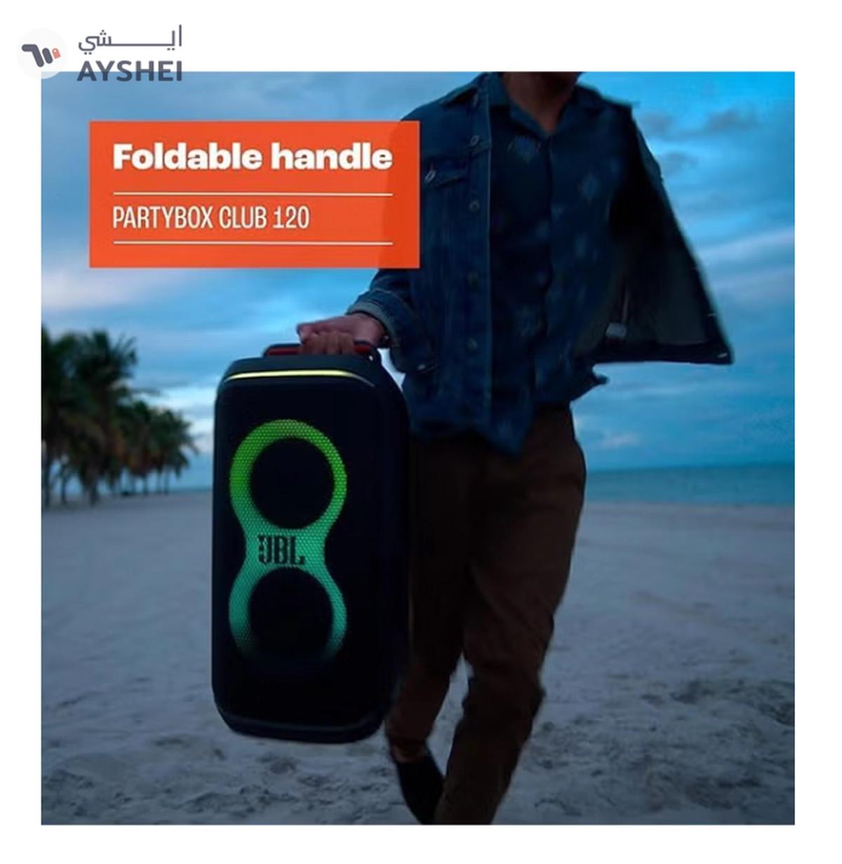 JBL PartyBox Club 120 - Portable Party Speaker with Foldable Handle, Powerful Pro Sound, Futuristic lightshow, Up to 12 Hours of Play time, Splash Proof, Dual Mic & Guitar Inputs JBLPBCLUB120SWUK White-4-4