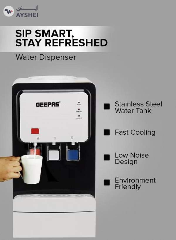 GEEPAS Hot and Cold Top Loded Water Dispenser| Stainless Steel Water Tank with Fast Cooling and 2 Taps, Hot and Cold| Low Noise and Environment Friendly, Perfect for Home, Shopping Malls, and Office GWD17019 white