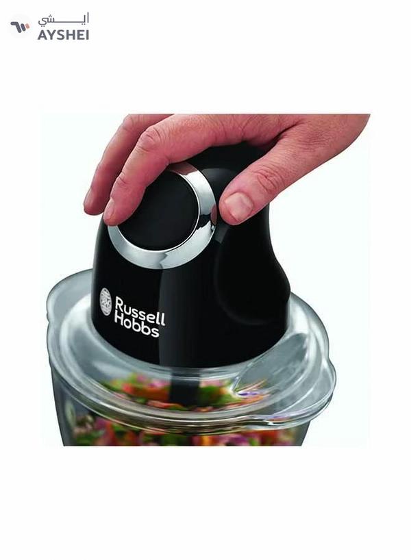 Russell Hobbs Desire Mini Chopper, One-Touch Operation, Dishwasher-Safe, Universal Steel Blades, 500ml Glass Bowl Included 200 W 24662 Black
