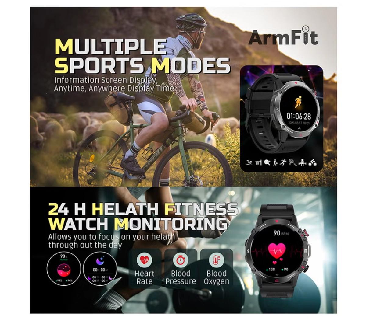 ARMFIT Hulk Smartwatch For Men, AMOLED Always On Display Bluetooth Calling Waterproof Fitness Watches Compatible With Android iOS Black-4-4