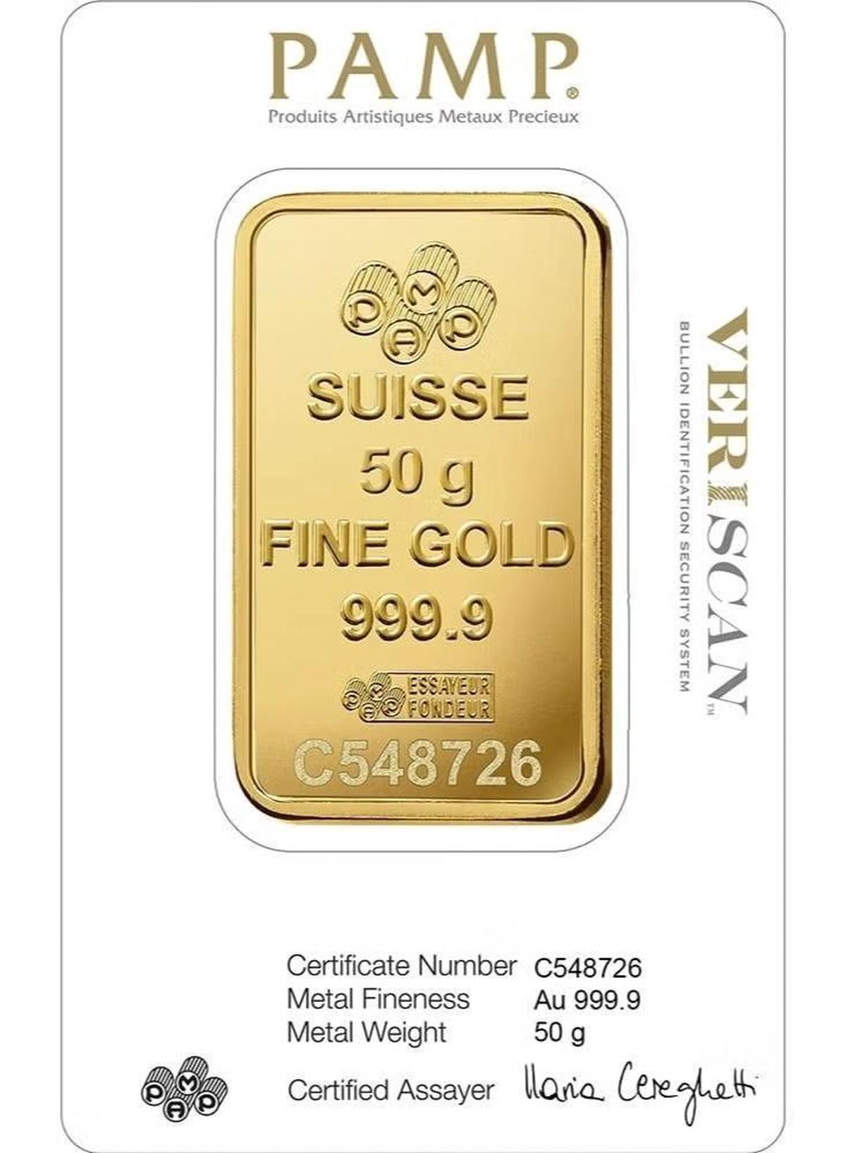 PAMP Swiss Made 24K(999.9) Pamp 50g Gold Bar-1-1
