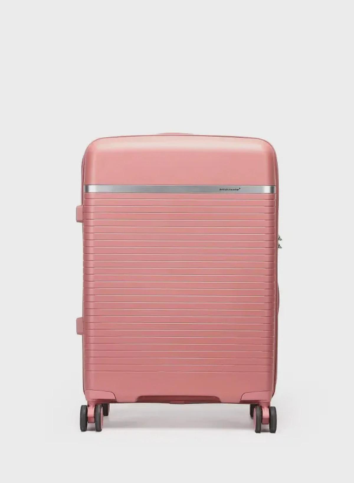 British Traveller 3-Piece Polypropylene Luggage Set | 20”, 24”, 28” Lightweight Suitcases with 360° Spinner Wheels, TSA Lock, Water & Scratch Resistant | Durable Hard Shell Trolley Bags with Telescopic Handle - Pink-2-2