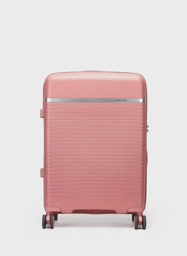 British Traveller 3-Piece Polypropylene Luggage Set | 20”, 24”, 28” Lightweight Suitcases with 360° Spinner Wheels, TSA Lock, Water & Scratch Resistant | Durable Hard Shell Trolley Bags with Telescopic Handle - Pink