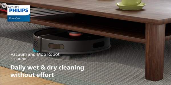 Philips HomeRun 3000 Series Aqua Vacuum And Mop Robot 350 ml XU3000/01 Black