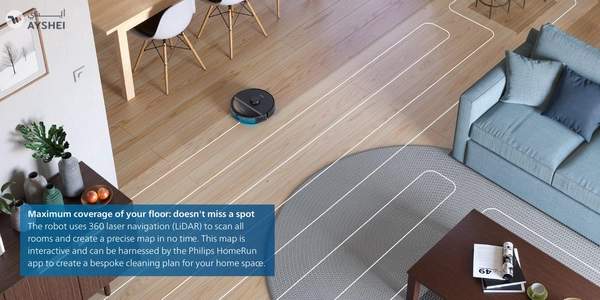 Philips HomeRun 3000 Series Aqua Vacuum And Mop Robot 350 ml XU3000/01 Black