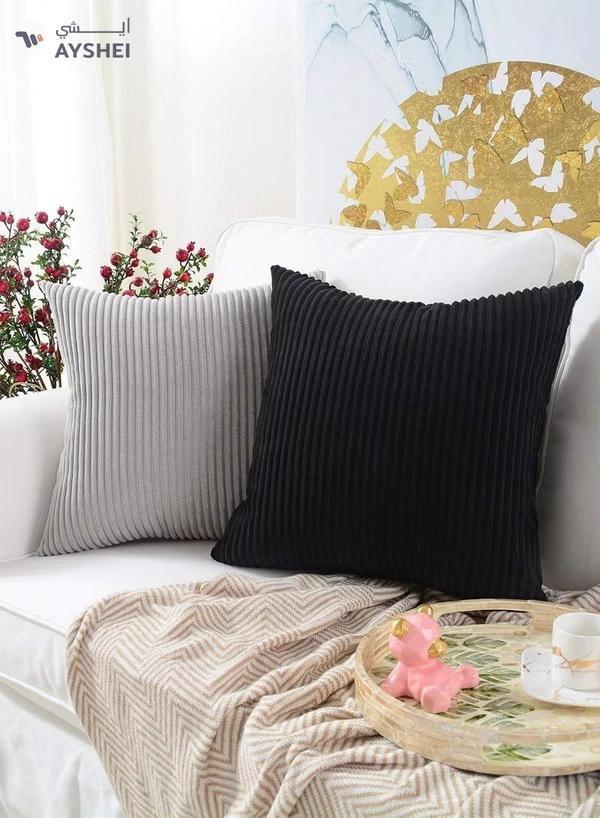 Eworld Set of 4 Cotton Cushions, 400 Thread Count Decorative Striped Farmhouse Lines Cushion