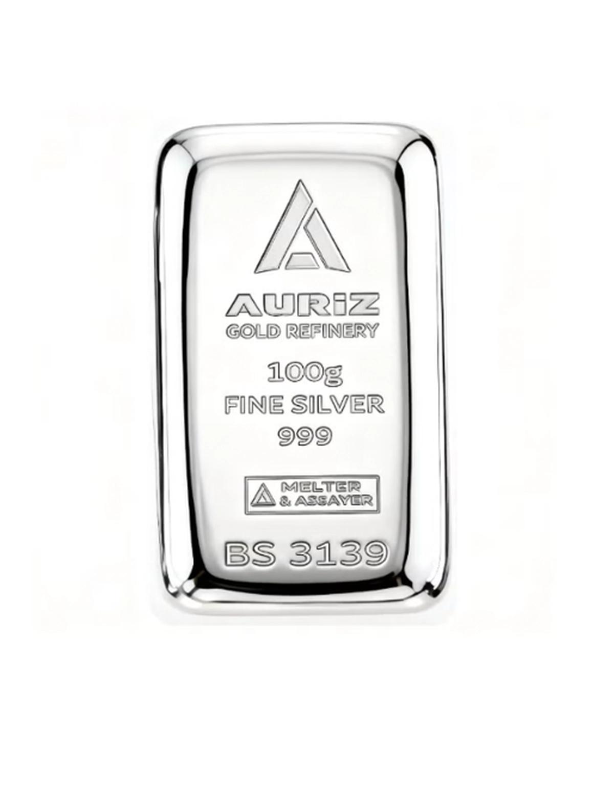 Auriz Minting 100GM Pure Silver Bar 999 - 100 Grams-0-portrait