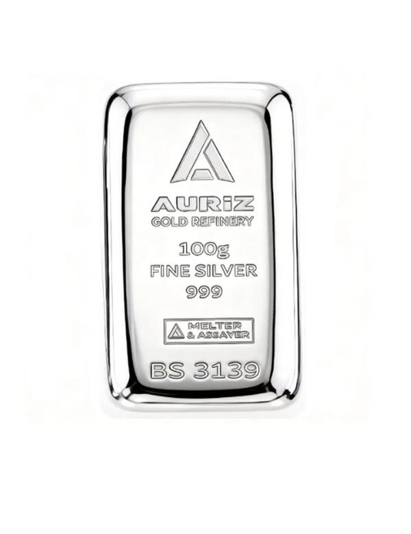 Auriz Minting 100GM Pure Silver Bar 999 - 100 Grams