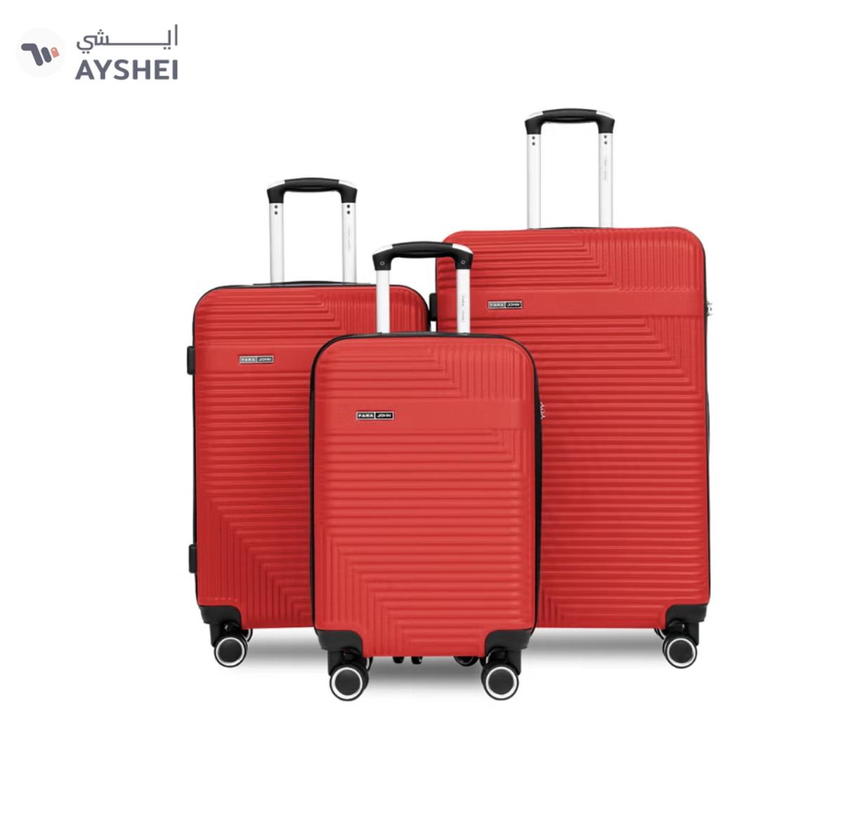 PARAJOHN ABS Material 3-Piece Hardsided Luggage Set | 4-Wheel Spinner Trolley | Small (10kg), Medium (20kg), Large (30kg)Red-0-landscape