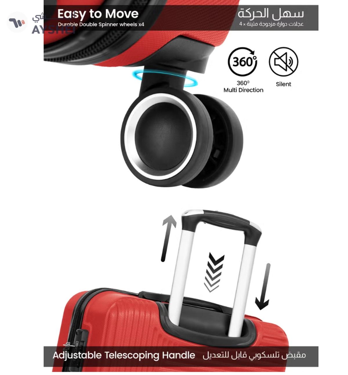 PARAJOHN ABS Material 3-Piece Hardsided Luggage Set | 4-Wheel Spinner Trolley | Small (10kg), Medium (20kg), Large (30kg)Red-3-3