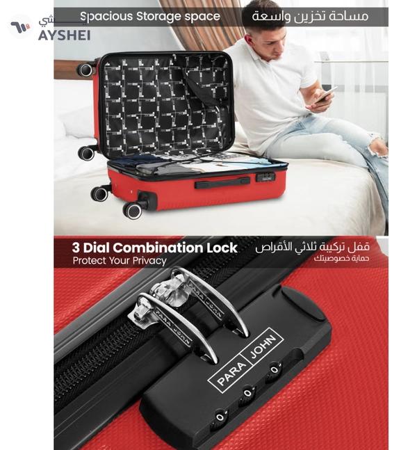 PARAJOHN ABS Material 3-Piece Hardsided Luggage Set | 4-Wheel Spinner Trolley | Small (10kg), Medium (20kg), Large (30kg)Red