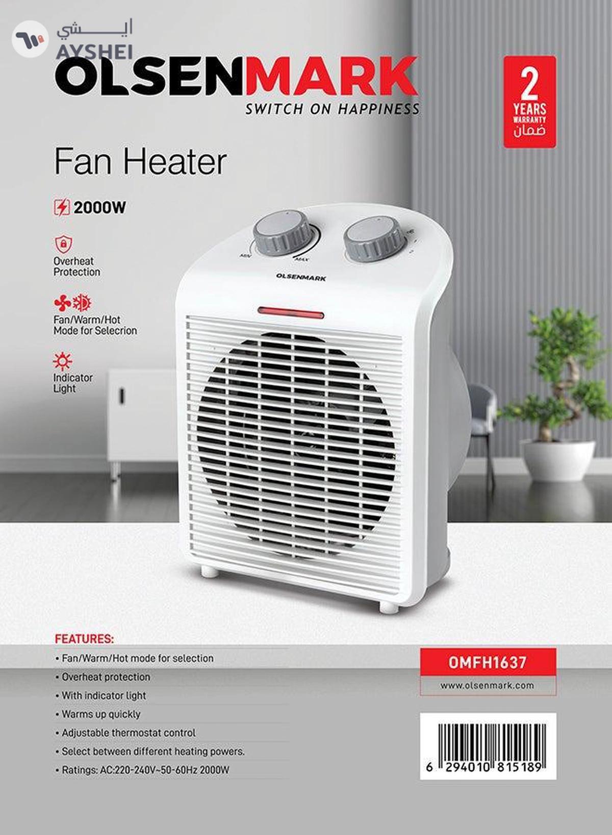 Olsenmark Electric Fan Heater With Overheat Protection 2000 W OMFH1637B White-0-portrait