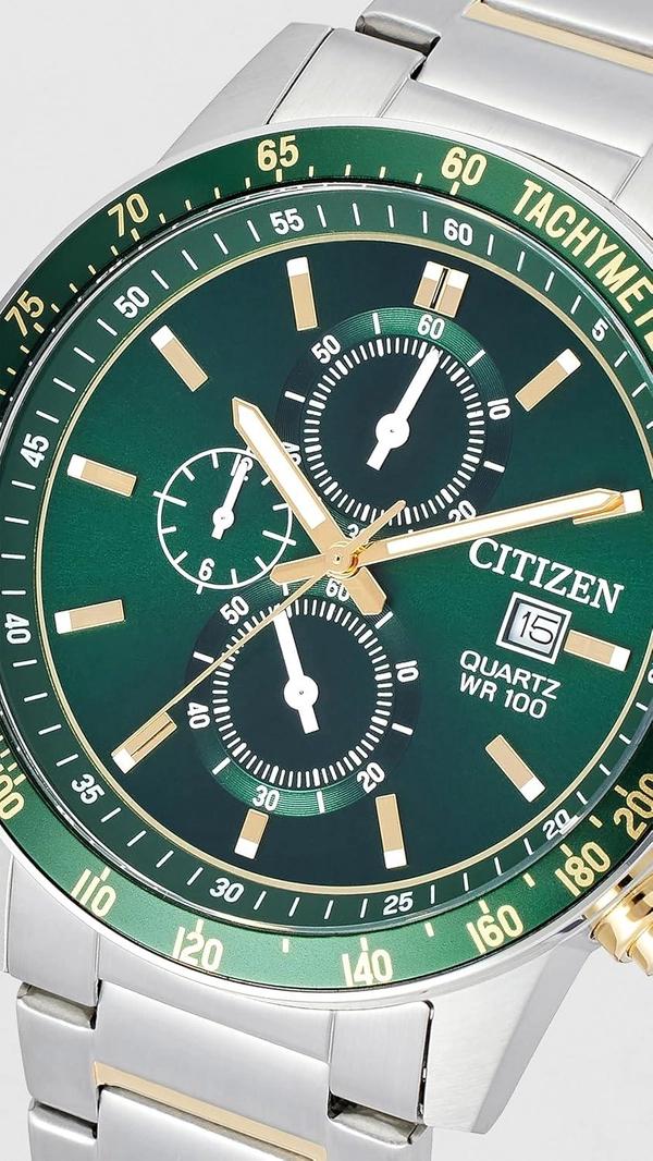 Citizen Chronograph Quartz Green Dial Stainless Steel Men's Watch AN3689-55X