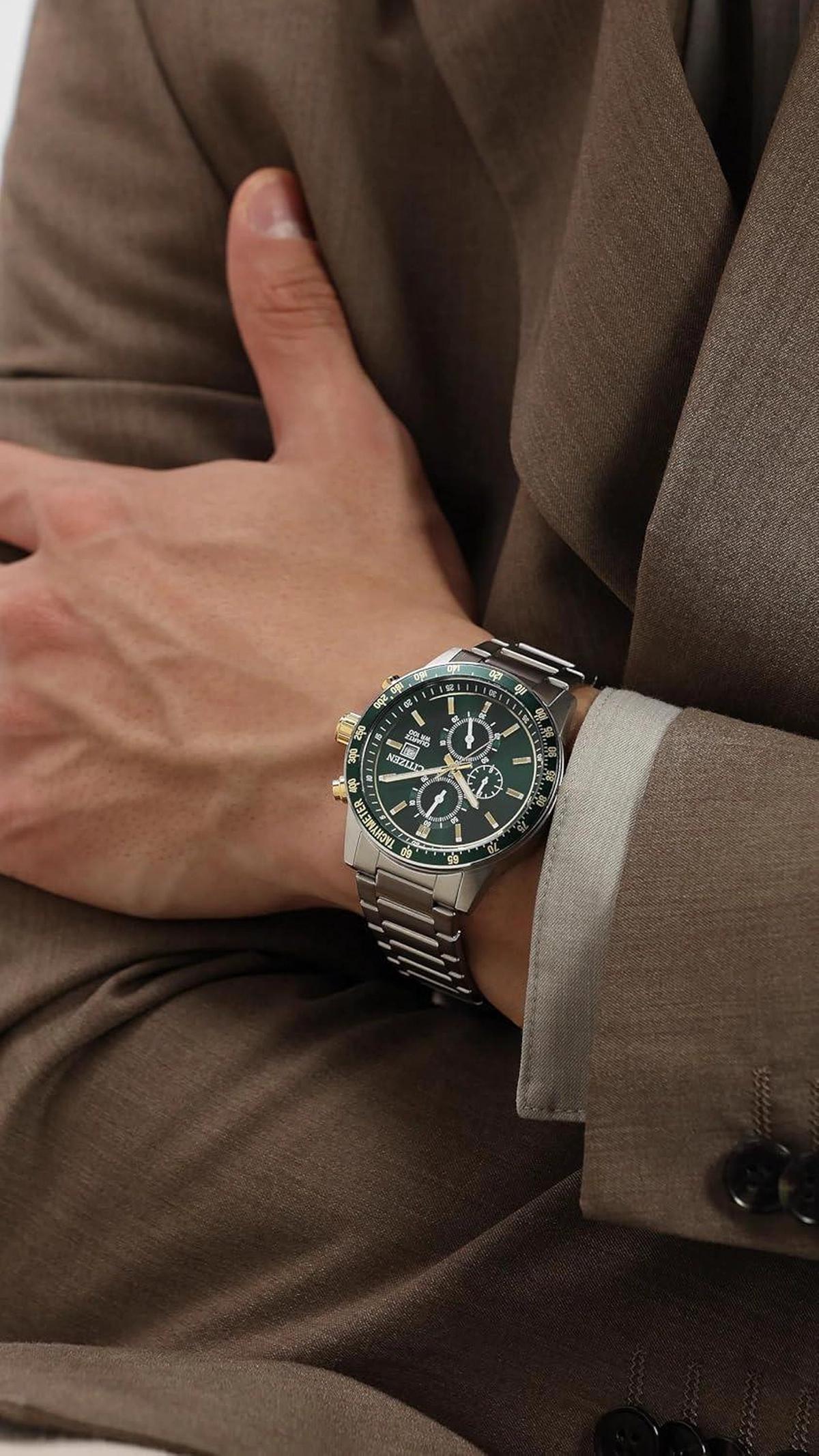 Citizen Chronograph Quartz Green Dial Stainless Steel Men's Watch AN3689-55X-1-1