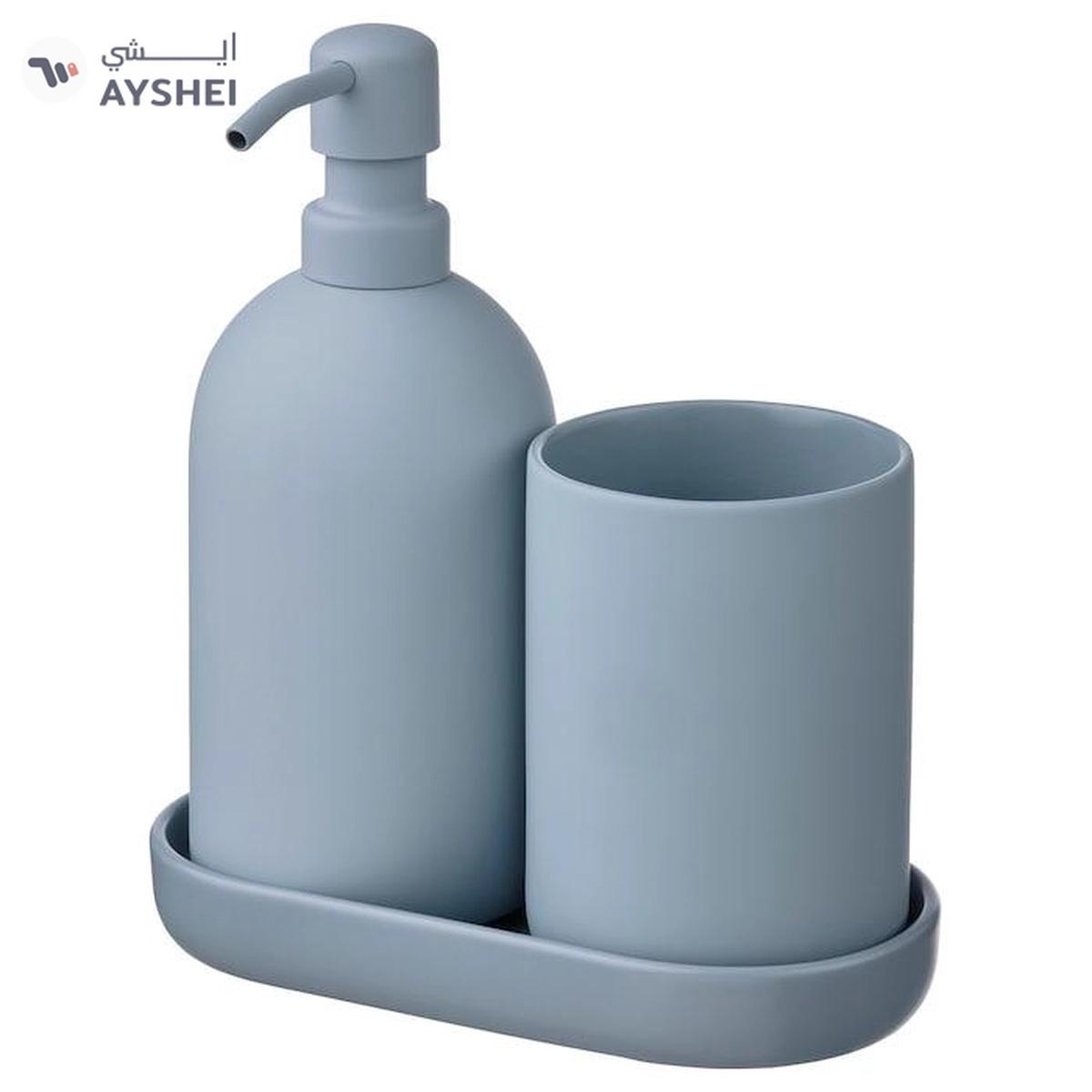 GANSJÖN 3-piece bathroom set, light grey-blue-0-0