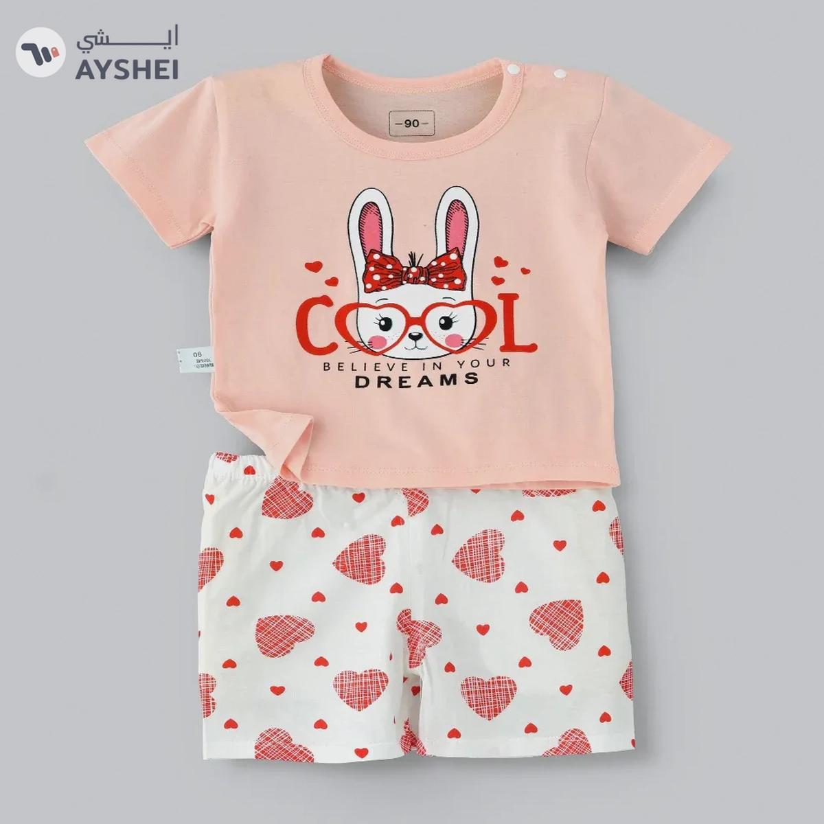 Babyqlo Cool bunny Printed Tee with Shorts Set - Peach-0-portrait