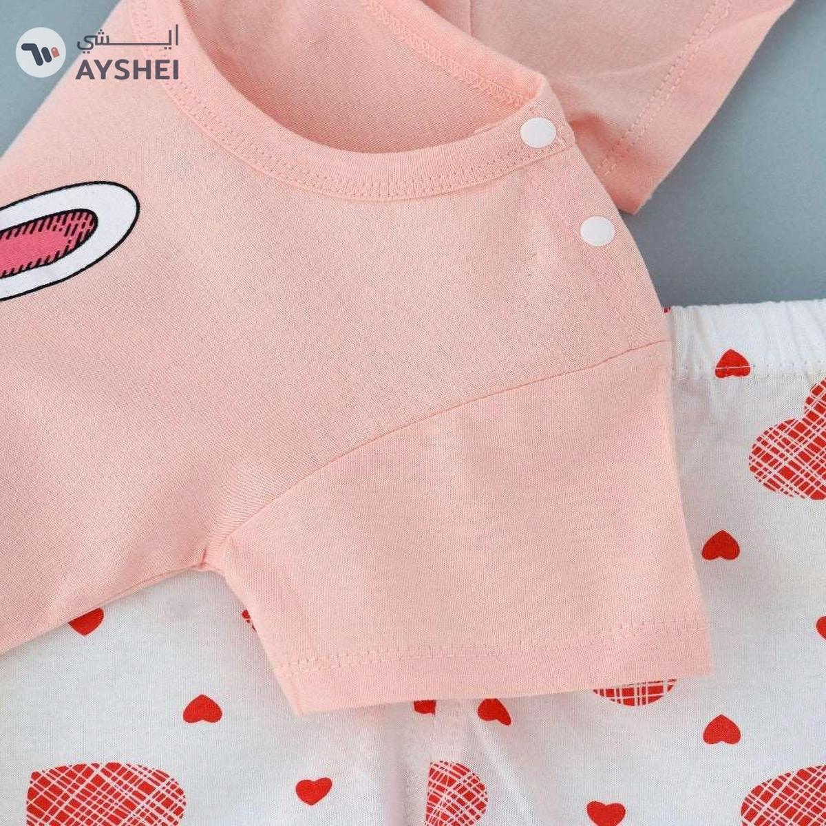 Babyqlo Cool bunny Printed Tee with Shorts Set - Peach-2-2