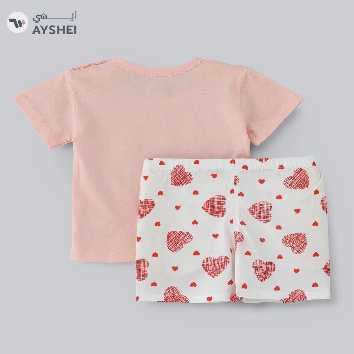 Babyqlo Cool bunny Printed Tee with Shorts Set - Peach-4-4
