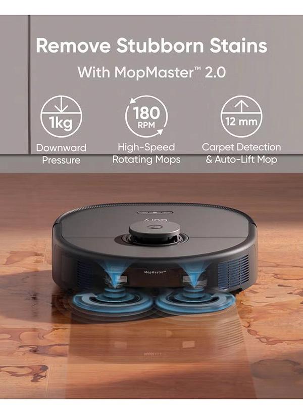 Eufy X10 Pro Omni Robot Vacuum and Mop with 8,000 Pa Suction, Dual Mops with 12 mm Auto-Lift and Carpet Detection, AI Obstacle Avoidance, Auto Mop Washing, Self-Drying, Self-Emptying, Self-Refilling 20 W T2351 black