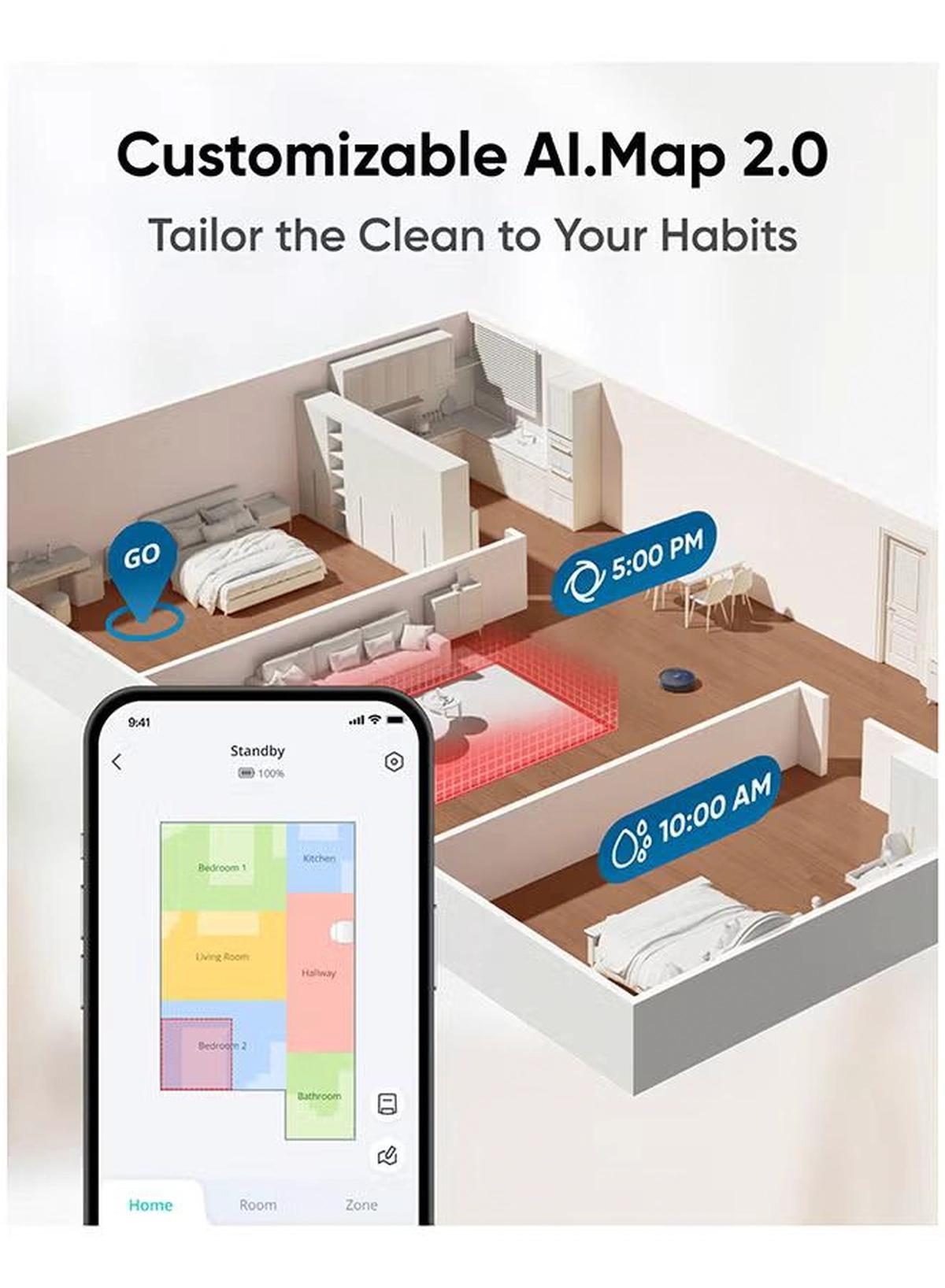 Eufy X10 Pro Omni Robot Vacuum and Mop with 8,000 Pa Suction, Dual Mops with 12 mm Auto-Lift and Carpet Detection, AI Obstacle Avoidance, Auto Mop Washing, Self-Drying, Self-Emptying, Self-Refilling 20 W T2351 black-4-4