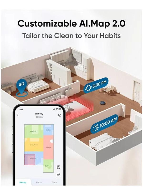 Eufy X10 Pro Omni Robot Vacuum and Mop with 8,000 Pa Suction, Dual Mops with 12 mm Auto-Lift and Carpet Detection, AI Obstacle Avoidance, Auto Mop Washing, Self-Drying, Self-Emptying, Self-Refilling 20 W T2351 black