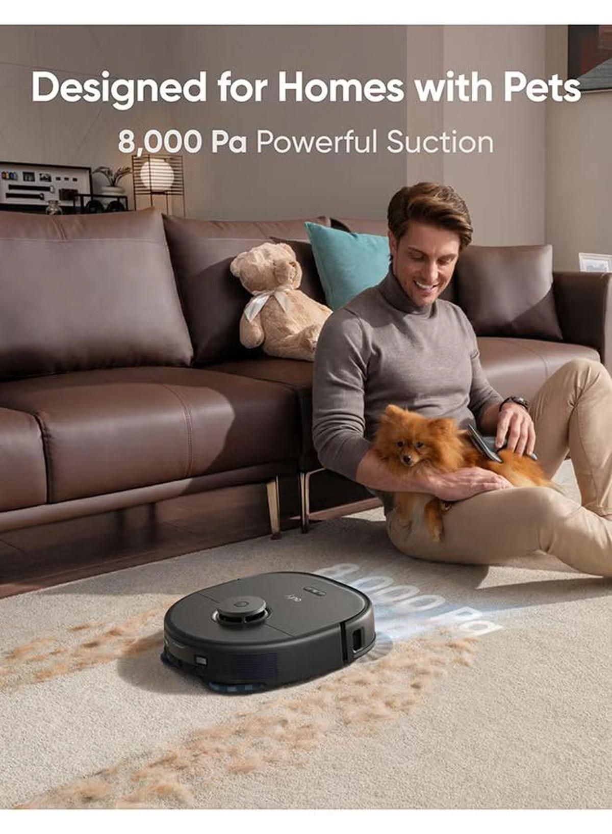 Eufy X10 Pro Omni Robot Vacuum and Mop with 8,000 Pa Suction, Dual Mops with 12 mm Auto-Lift and Carpet Detection, AI Obstacle Avoidance, Auto Mop Washing, Self-Drying, Self-Emptying, Self-Refilling 20 W T2351 black-6-6