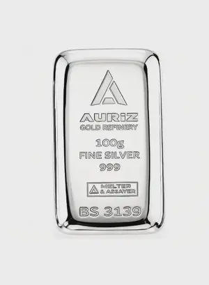 Auriz Minting 100GM Pure Silver Bar 999 - 100 Grams