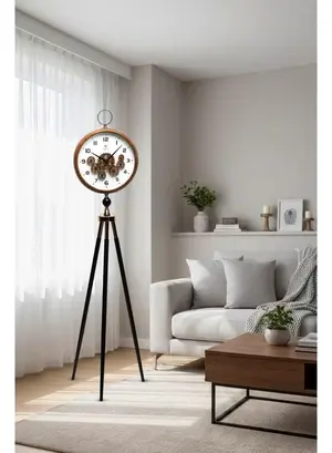 Vogue Venue Premium Vintage Tripod Floor Clock | Adjustable Wooden Stand | Antique Style Decorative Standing Clock for Living Room, Office & Home Décor