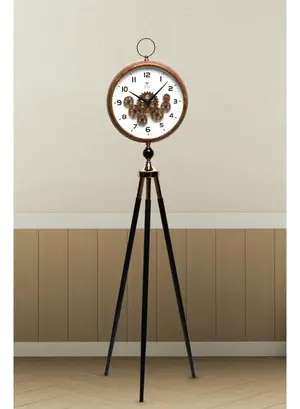 Vogue Venue Premium Vintage Tripod Floor Clock | Adjustable Wooden Stand | Antique Style Decorative Standing Clock for Living Room, Office & Home Décor