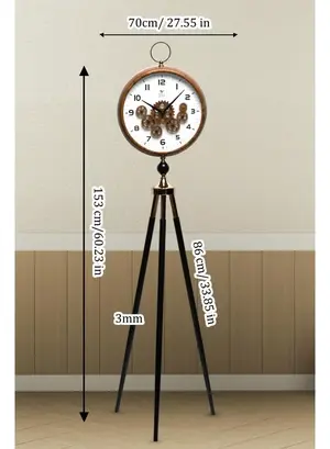 Vogue Venue Premium Vintage Tripod Floor Clock | Adjustable Wooden Stand | Antique Style Decorative Standing Clock for Living Room, Office & Home Décor