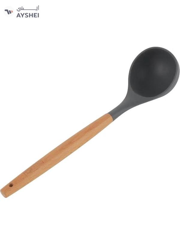 Delcasa DC3169 Silicone Soup Ladle with Wooden Handle, Black/Brown