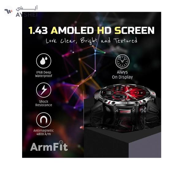 ARMFIT Hulk Smartwatch For Men, AMOLED Always On Display Bluetooth Calling Waterproof Fitness Watches Compatible With Android iOS Black