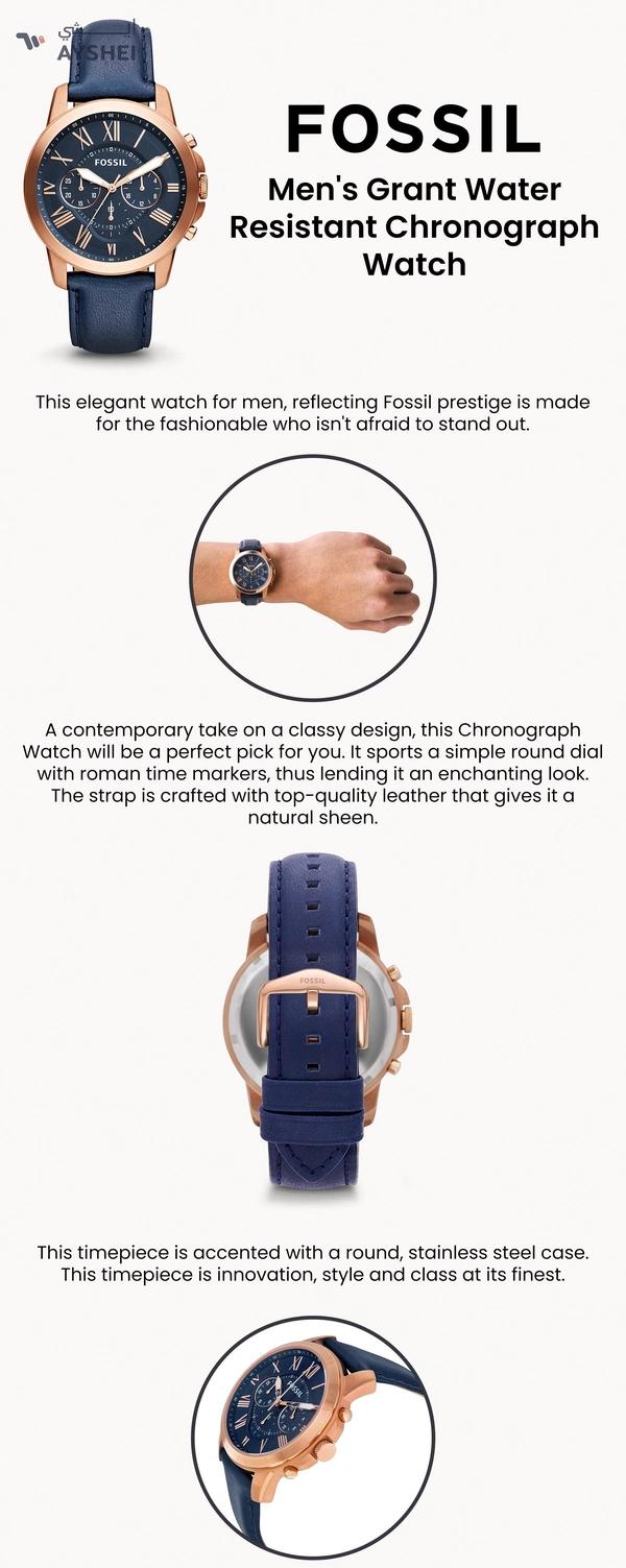 FOSSIL Men's Grant Water Resistant Chronograph Watch FS4835 - 44 mm - Blue
