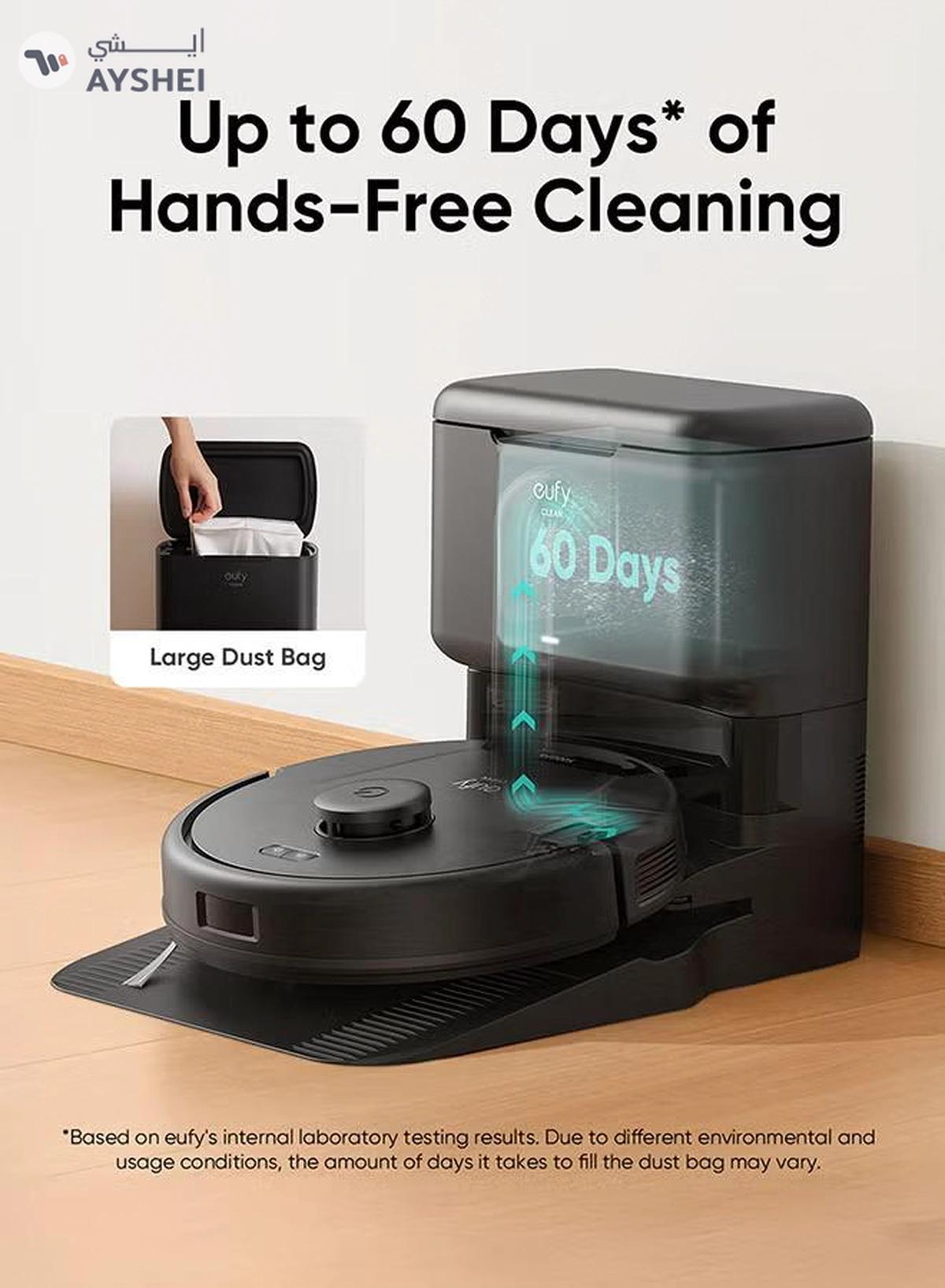 Eufy L60 Hybrid Robot Vacuum With Self Empty Station, Hair Detangling Technology, Up To 60 Days Of Hands Free Cleaning, Ultra Strong 5,000 Pa Suction To Remove Hair, Dust, Mop Pad 50 W T2278V11 Black-6-6