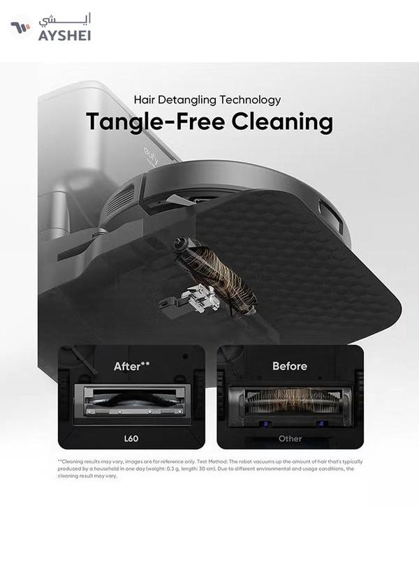 Eufy L60 Hybrid Robot Vacuum With Self Empty Station, Hair Detangling Technology, Up To 60 Days Of Hands Free Cleaning, Ultra Strong 5,000 Pa Suction To Remove Hair, Dust, Mop Pad 50 W T2278V11 Black