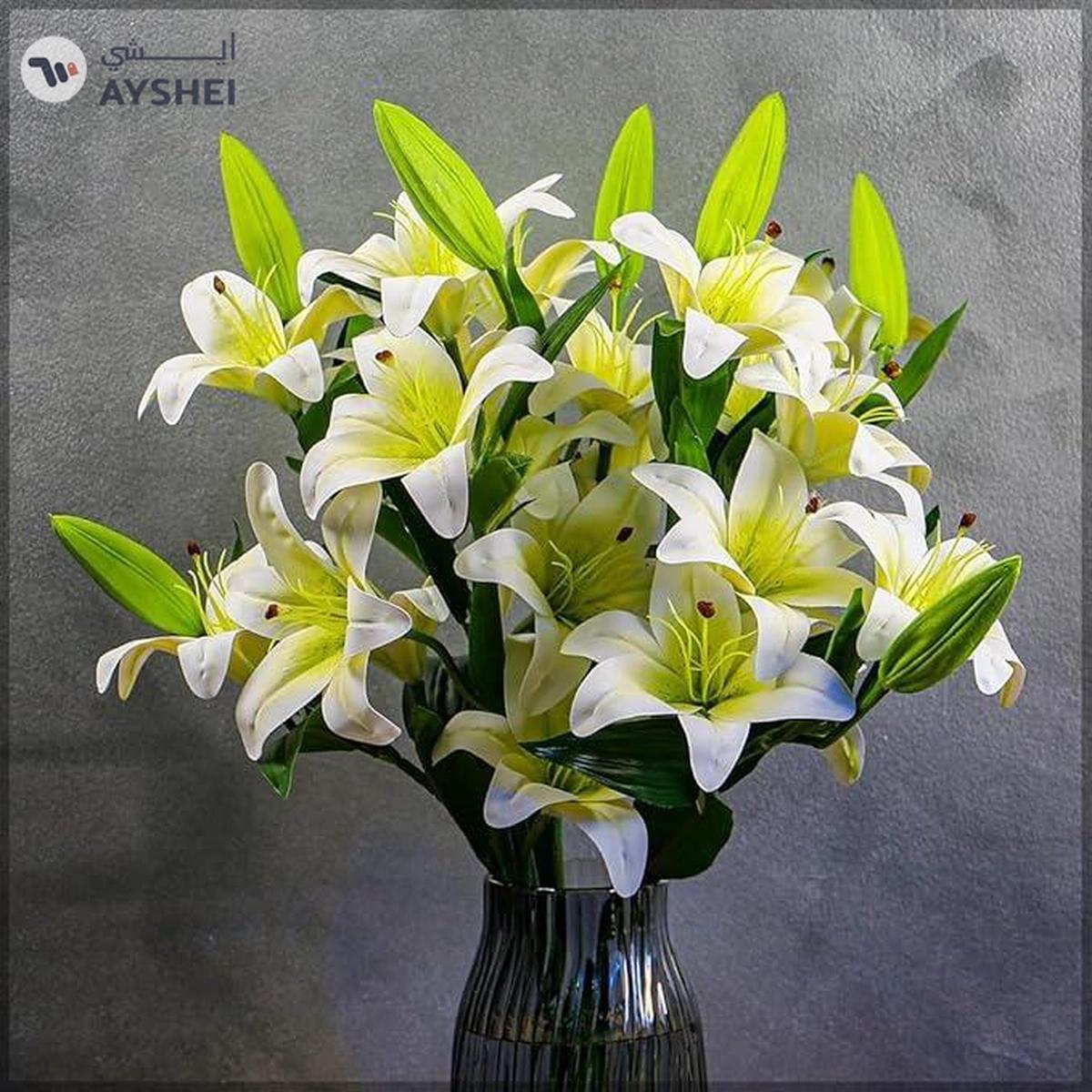 YATAI Artificial Lily Flowers, Long-lasting & Maintenance-Free Fake Flowers, Real Touch Lifelike Silk Lily Flower with Realistic Green Leaves, Faux Flower Arrangements for Home Office Wedding Decor-1-1