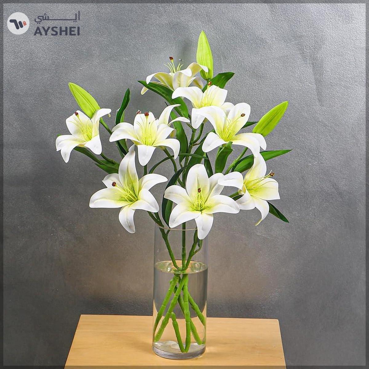 YATAI Artificial Lily Flowers, Long-lasting & Maintenance-Free Fake Flowers, Real Touch Lifelike Silk Lily Flower with Realistic Green Leaves, Faux Flower Arrangements for Home Office Wedding Decor-0-portrait