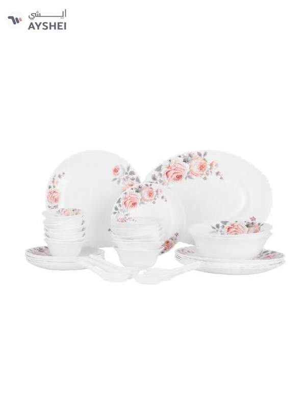 Delcasa Peace Rose 33 Piece Opalware Dinner Set- DC3708/ Includes Oval Plate, Dinner and Flat Plates, Salad Bowls and Soup Spoons
