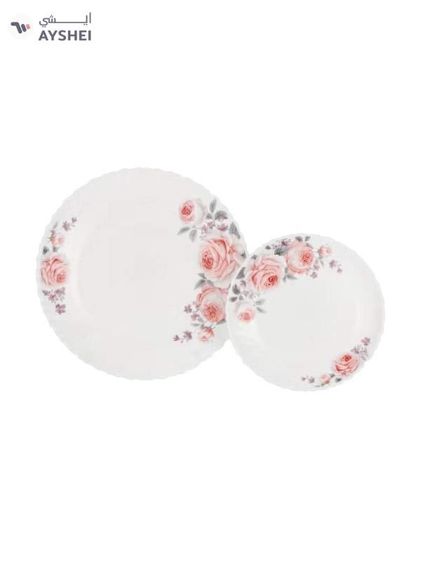 Delcasa Peace Rose 33 Piece Opalware Dinner Set- DC3708/ Includes Oval Plate, Dinner and Flat Plates, Salad Bowls and Soup Spoons