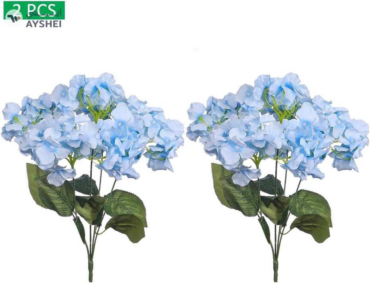 Yatai 2pcs Artificial Silk Blue Hydrangea Flower 45 cm with Leaves-4-4