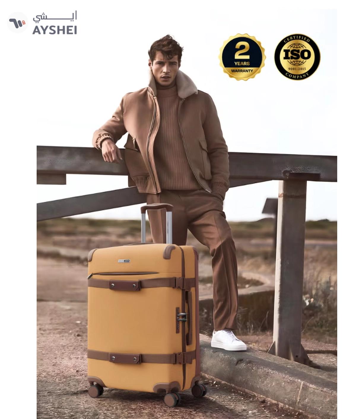 PARAJOHN Retro 3-Piece Canvas Luggage Set | 20/24/28 Inch Suitcases | 4-Wheel 360° Spinner Trolley | Travel Hard Case Set Brown-6-6