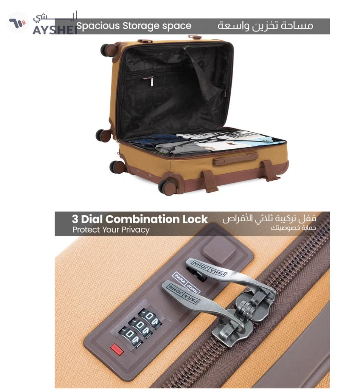 PARAJOHN Retro 3-Piece Canvas Luggage Set | 20/24/28 Inch Suitcases | 4-Wheel 360° Spinner Trolley | Travel Hard Case Set Brown-5-5